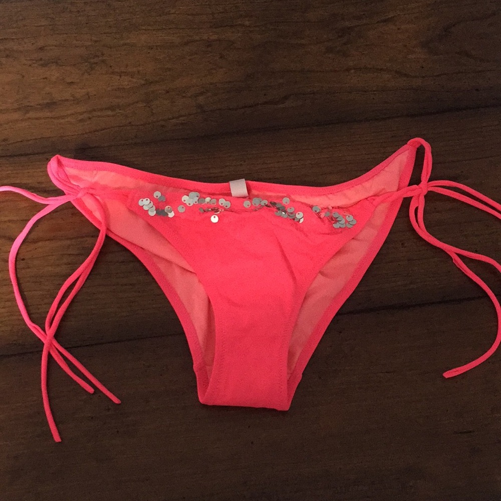 Coral Cheeky bottoms with sequin and tassel detail